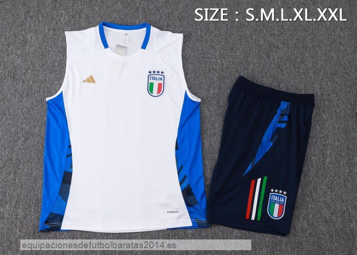 Nuevo Entrenamiento Sin Mangas Conjunto Completo Italia 2024 Blanco Azul Marino Baratas